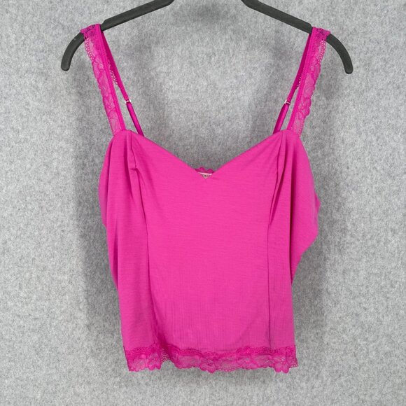 Victorias Secret Womens Adjustable Lace Trim Crop Cami Top Size L Hot Pink NEW - Picture 1 of 9